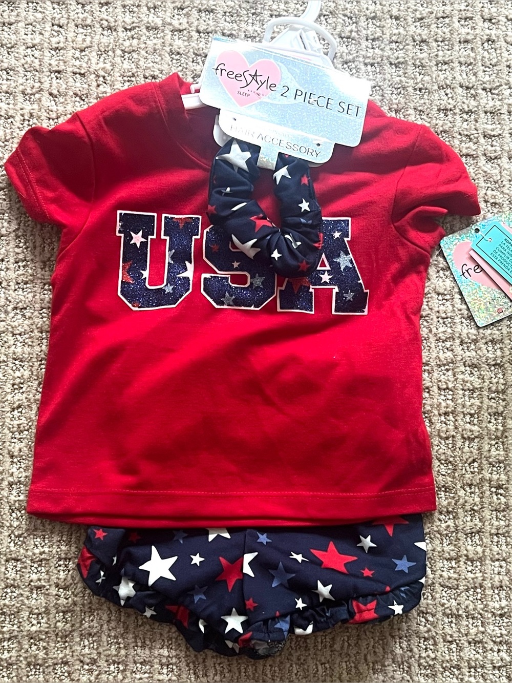 New NWT Freestyle 2-Piece Girls USA Red Navy Blue White Outfit Set Size 2T
